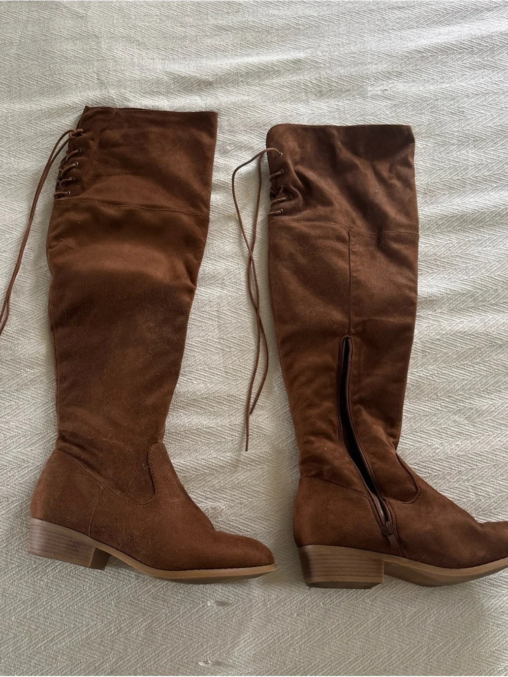 Women's Over-the-Knee Lace-Up Brown Suede Boots